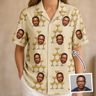 Woman wearing Women's Briny Betrothal Custom Face Hawaiian Shirt — custom faces printed all-over