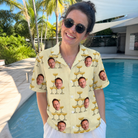 Real-life photo of someone wearing Women's Briny Betrothal Custom Face Hawaiian Shirt — custom faces printed all-over