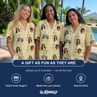 Friends in matching Women's Briny Betrothal Custom Face Hawaiian Shirt — a group gift photo