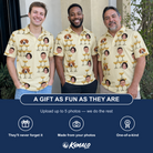 Friends in matching Men's Briny Betrothal Custom Face Polo Shirt — a group gift photo