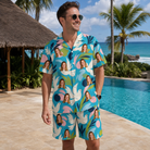 Real-life photo of someone wearing Men's Altar Aviary Custom Face Shirt & Shorts Set — custom faces printed all-over