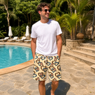 Real-life photo of someone wearing Men's Cove Connections Custom Face Beach Shorts — custom faces printed all-over
