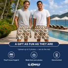 Friends in matching Men's Cove Connections Custom Face Beach Shorts — a group gift photo
