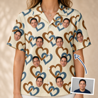 Woman wearing Women's Cove Connections Custom Face Hawaiian Shirt — custom faces printed all-over