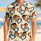 Model wearing Men's Cove Connections Custom Face Polo Shirt printed with kids' faces
