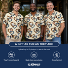 Friends in matching Men's Cove Connections Custom Face Polo Shirt — a group gift photo