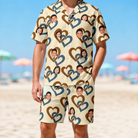 Model wearing Men's Cove Connections Custom Face Shirt & Shorts Set printed with kids' faces