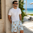 Real-life photo of someone wearing Men's Sandbar Signets Custom Face Beach Shorts — custom faces printed all-over