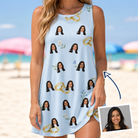 Woman wearing Women's Sandbar Signets Custom Face Tank Dress — custom faces printed all-over