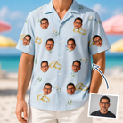 Man wearing Men's Sandbar Signets Custom Face Hawaiian Shirt — custom faces printed all-over
