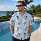 Real-life photo of someone wearing Men's Sandbar Signets Custom Face Hawaiian Shirt — custom faces printed all-over