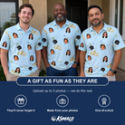 Friends in matching Men's Sandbar Signets Custom Face Polo Shirt — a group gift photo
