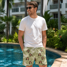 Real-life photo of someone wearing Men's Seaglass Serenade Custom Face Beach Shorts — custom faces printed all-over
