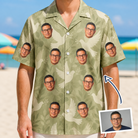 Man wearing Men's Seaglass Serenade Custom Face Hawaiian Shirt — custom faces printed all-over