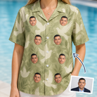 Woman wearing Women's Seaglass Serenade Custom Face Hawaiian Shirt — custom faces printed all-over