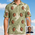 Man wearing Men's Seaglass Serenade Custom Face Polo Shirt — custom faces printed all-over