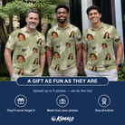 Friends in matching Men's Seaglass Serenade Custom Face Polo Shirt — a group gift photo
