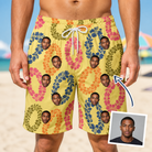 Man wearing Men's Leisure Lovers Custom Face Beach Shorts — custom faces printed all-over