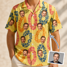 Man wearing Men's Leisure Lovers Custom Face Hawaiian Shirt — custom faces printed all-over