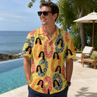 Real-life photo of someone wearing Men's Leisure Lovers Custom Face Hawaiian Shirt — custom faces printed all-over