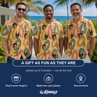 Friends in matching Men's Leisure Lovers Custom Face Hawaiian Shirt — a group gift photo