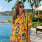 Real-life photo of someone wearing Women's Leisure Lovers Custom Face Hawaiian Shirt — custom faces printed all-over
