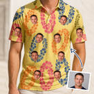 Man wearing Men's Leisure Lovers Custom Face Polo Shirt — custom faces printed all-over