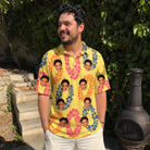 Real-life photo of someone wearing Men's Leisure Lovers Custom Face Polo Shirt — custom faces printed all-over
