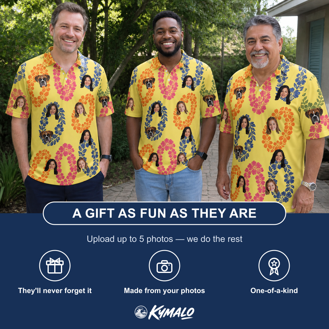 Friends in matching Men's Leisure Lovers Custom Face Polo Shirt — a group gift photo