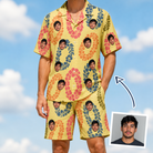 Man wearing Men's Leisure Lovers Custom Face Shirt & Shorts Set — custom faces printed all-over