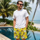 Real-life photo of someone wearing Men's Dovebound Daydream Custom Face Beach Shorts — custom faces printed all-over