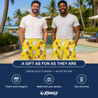 Friends in matching Men's Dovebound Daydream Custom Face Beach Shorts — a group gift photo