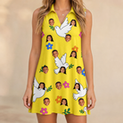 Model wearing Women's Dovebound Daydream Custom Face V-Neck Dress printed with kids' faces