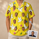 Man wearing Men's Dovebound Daydream Custom Face Hawaiian Shirt — custom faces printed all-over