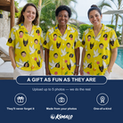 Friends in matching Women's Dovebound Daydream Custom Face Hawaiian Shirt — a group gift photo
