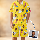 Man wearing Men's Dovebound Daydream Custom Face Shirt & Shorts Set — custom faces printed all-over