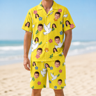 Model wearing Men's Dovebound Daydream Custom Face Shirt & Shorts Set printed with kids' faces
