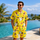 Real-life photo of someone wearing Men's Dovebound Daydream Custom Face Shirt & Shorts Set — custom faces printed all-over