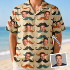 Man wearing Men's Stache Celebration Custom Face Hawaiian Shirt — custom faces printed all-over
