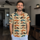 Real-life photo of someone wearing Men's Stache Celebration Custom Face Polo Shirt — custom faces printed all-over