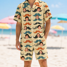 Model wearing Men's Stache Celebration Custom Face Shirt & Shorts Set printed with kids' faces
