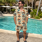Real-life photo of someone wearing Men's Stache Celebration Custom Face Shirt & Shorts Set — custom faces printed all-over