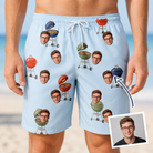 Man wearing Men's Pitmaster Swagger Custom Face Beach Shorts — custom faces printed all-over