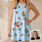 Woman wearing Women's Pitmaster Swagger Custom Face Tank Dress — custom faces printed all-over
