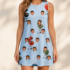 Model wearing Women's Pitmaster Swagger Custom Face Tank Dress printed with kids' faces