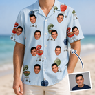 Man wearing Men's Pitmaster Swagger Custom Face Hawaiian Shirt — custom faces printed all-over