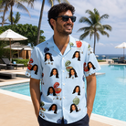 Real-life photo of someone wearing Men's Pitmaster Swagger Custom Face Hawaiian Shirt — custom faces printed all-over