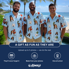 Friends in matching Men's Pitmaster Swagger Custom Face Hawaiian Shirt — a group gift photo