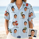Woman wearing Women's Pitmaster Swagger Custom Face Hawaiian Shirt — custom faces printed all-over