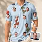 Man wearing Men's Pitmaster Swagger Custom Face Polo Shirt — custom faces printed all-over